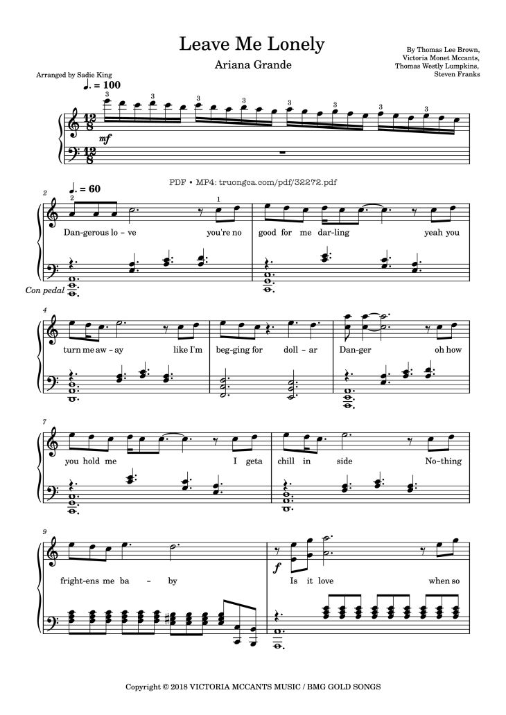 Page 1 of the piano sheet music PDF Piano – Leave Me Lonely Piano by Thomas Lee Brown