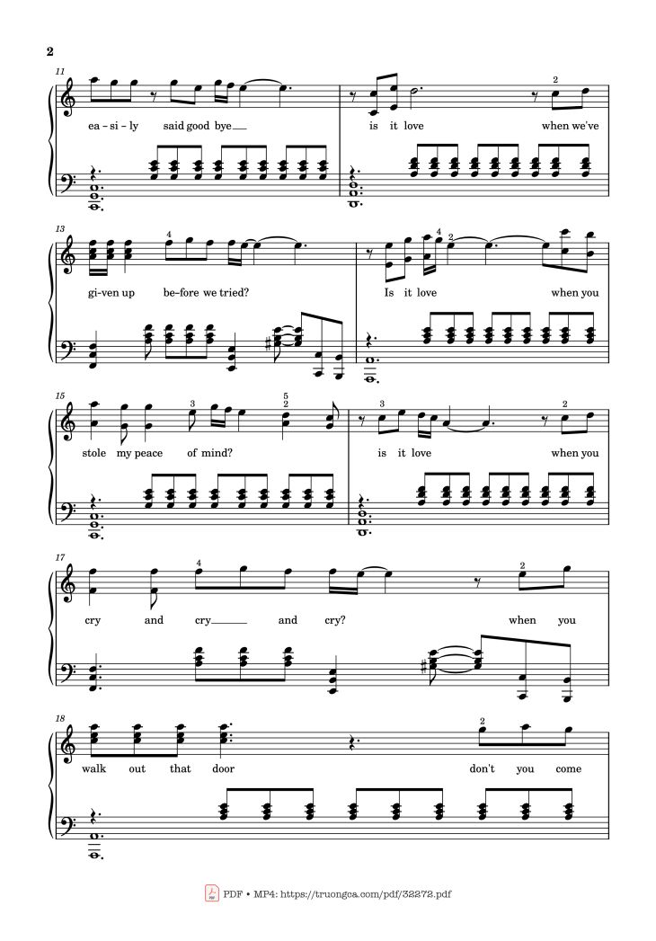 Page 2 of the piano sheet music PDF Piano – Leave Me Lonely Piano by Thomas Lee Brown