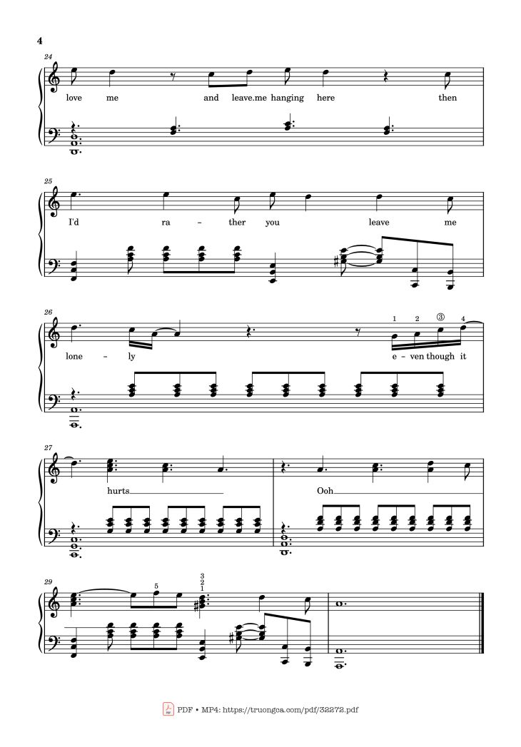 Page 4 of the piano sheet music PDF Piano – Leave Me Lonely Piano by Thomas Lee Brown