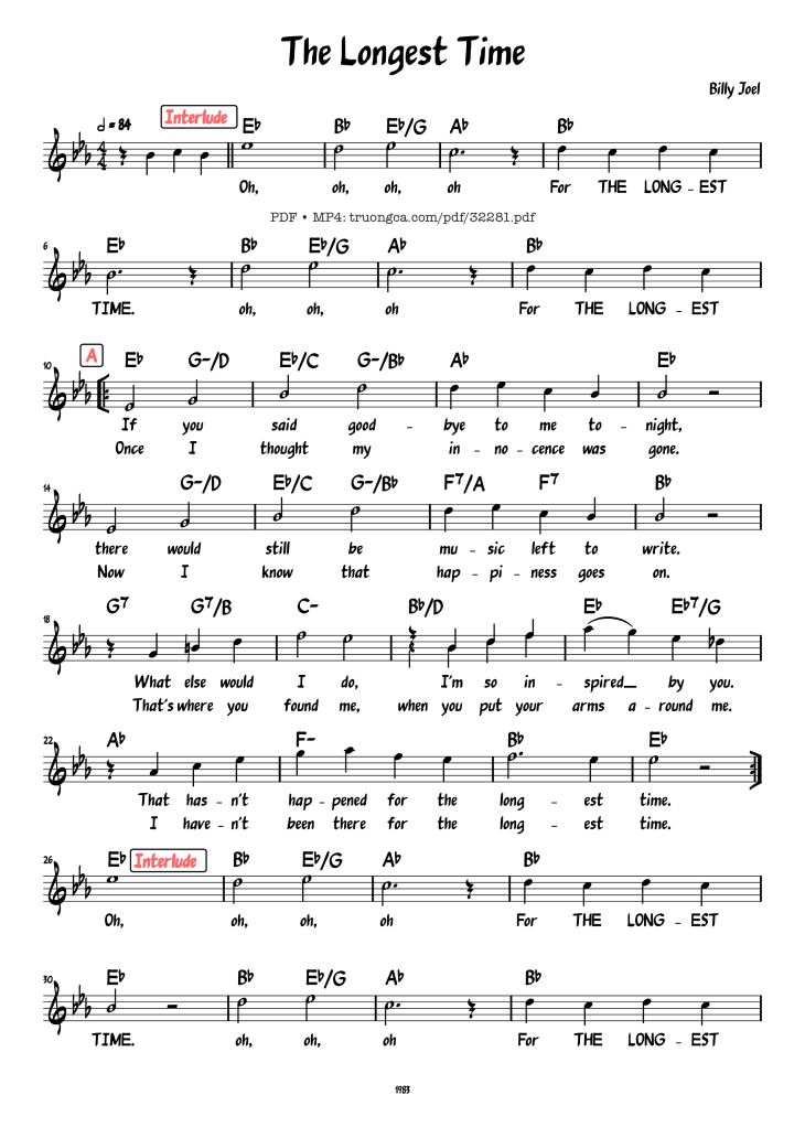 Page 1 of the piano sheet music PDF Piano – The Longest Time by Billy Joel