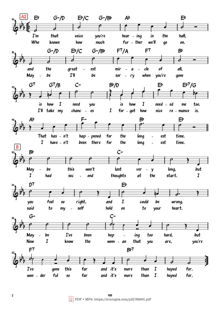 Page 2 of the piano sheet music PDF Piano – The Longest Time by Billy Joel