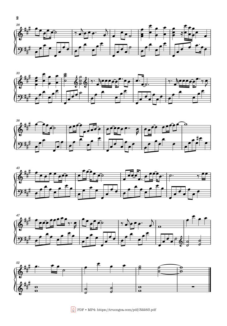Page 2 of the piano sheet music PDF Piano – 夙愿 Piano (Long-Cherished Wish - Túc Nguyện) by 刘博洋