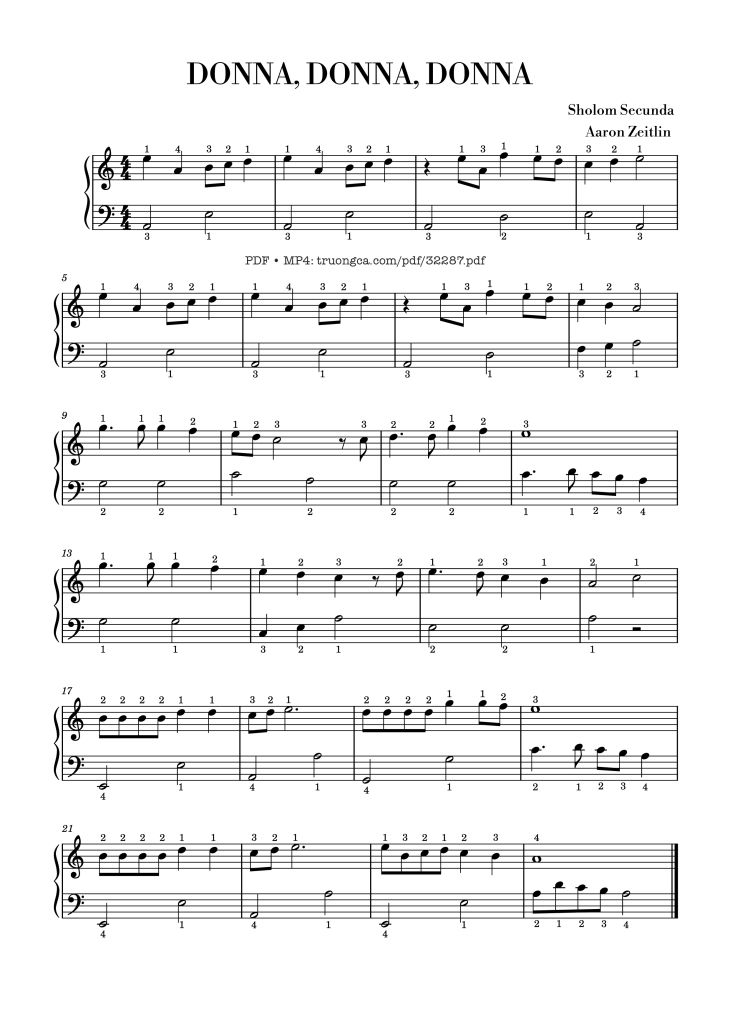 Page 1 of the piano sheet music PDF Piano – Donna, donna, donna Piano for Kid by Sholom Secunda