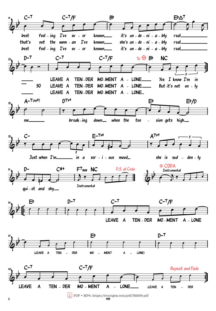 Page 2 of the piano sheet music PDF Piano – Leave a Tender Moment Alone by Billy Joel