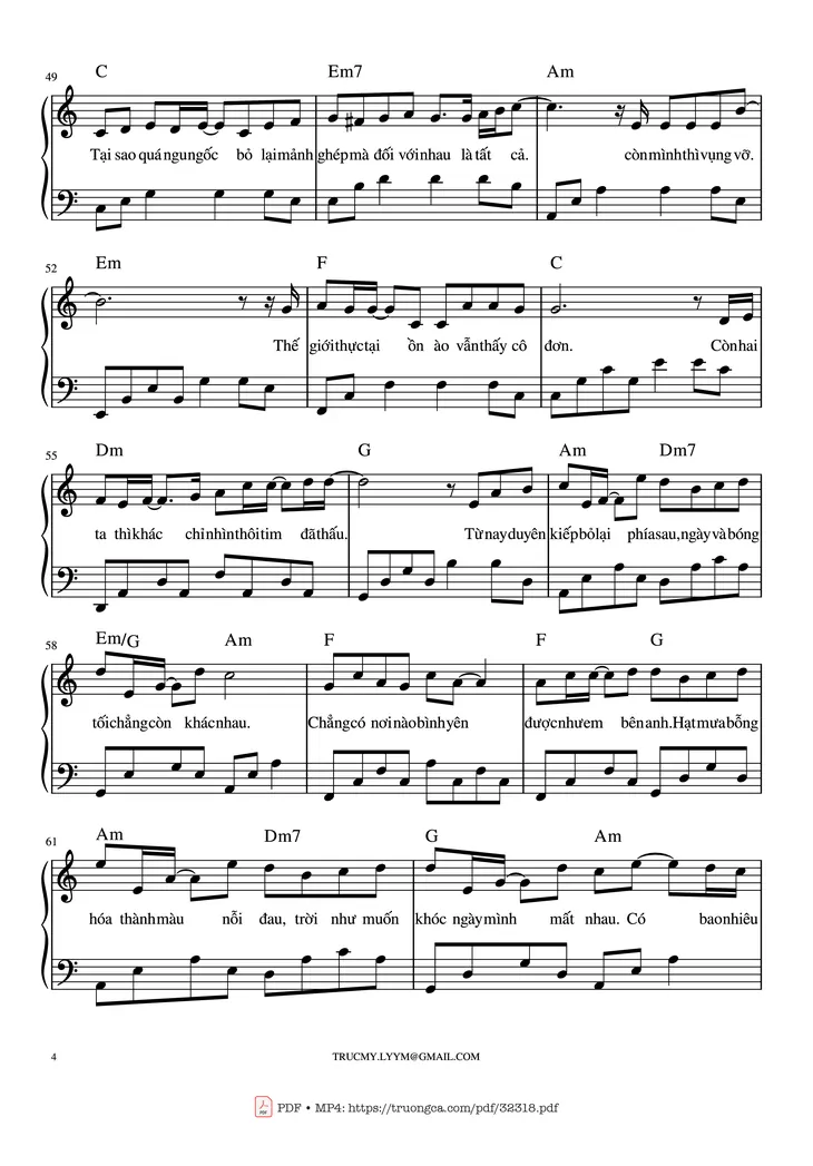 Page 4 of the piano sheet music PDF Piano – Một bước yêu, vạn dặm đau Piano by Mr. Siro