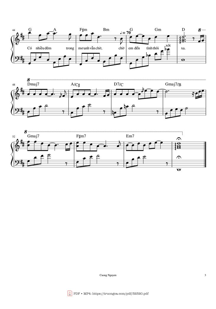Page 3 of the piano sheet music PDF Piano – Tình thôi xót xa Piano by Bảo Chấn
