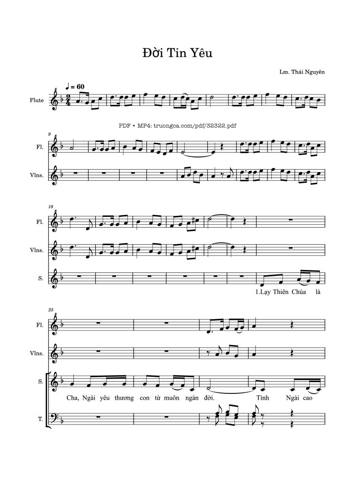 Page 1 of the piano sheet music PDF – Đời Tin Yêu (đệm Violin Sáo) by Thái Nguyên
