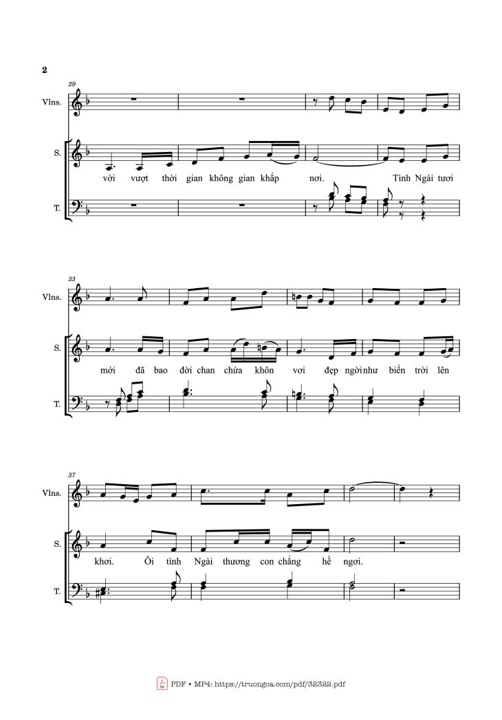 Page 2 of the piano sheet music PDF – Đời Tin Yêu (đệm Violin Sáo) by Thái Nguyên