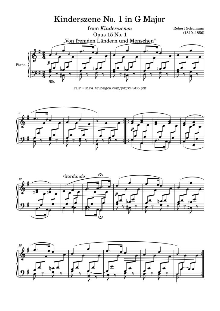 Page 1 of the piano sheet music PDF Piano – Kinderszene No. 1 in G Major Piano by Robert Schumann
