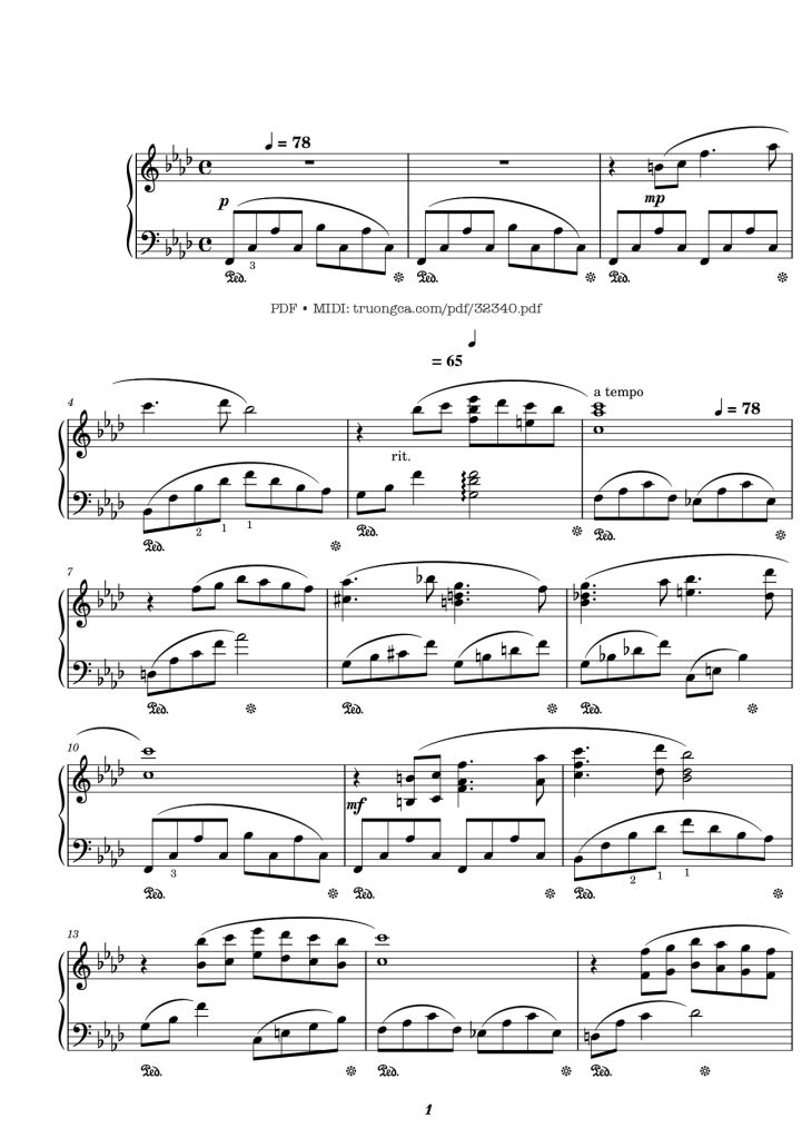 Page 1 of the piano sheet music PDF Piano – Lost Of Love, Sunflower theme Piano by Henry Mancini
