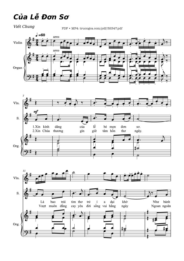 Page 1 of the piano sheet music PDF – Của Lễ Đơn Sơ (đệm Violin) by Viết Chung