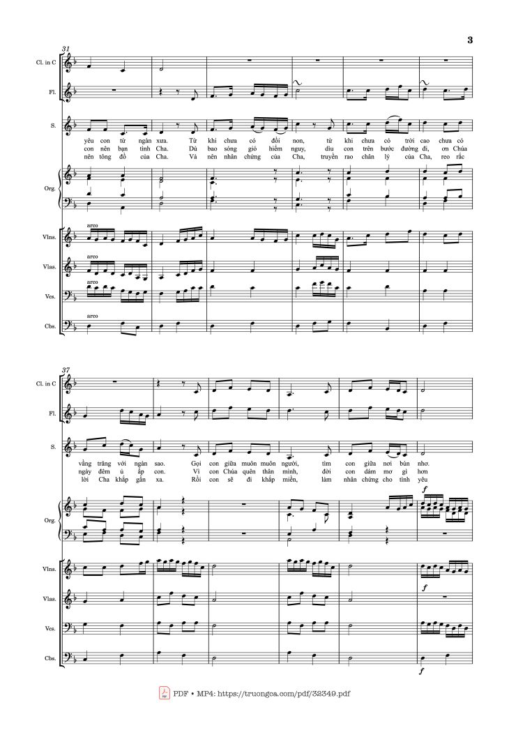 Page 3 of the piano sheet music PDF – Tình Chúa Cao Vời (Hợp xướng Violin, Organ, Sáo) by Lm. Duy Thiên