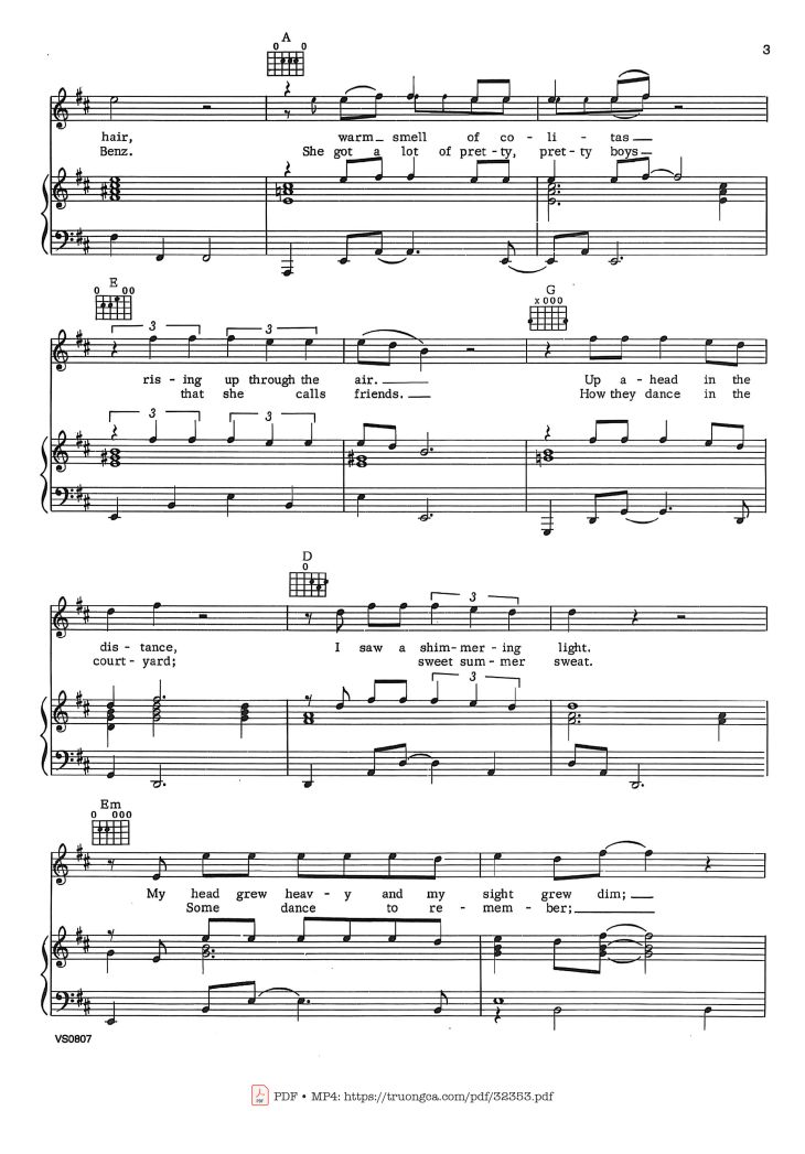 Page 2 of the piano sheet music PDF – Hotel California Piano-Vocal by Eagles