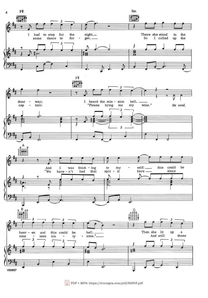 Page 3 of the piano sheet music PDF – Hotel California Piano-Vocal by Eagles