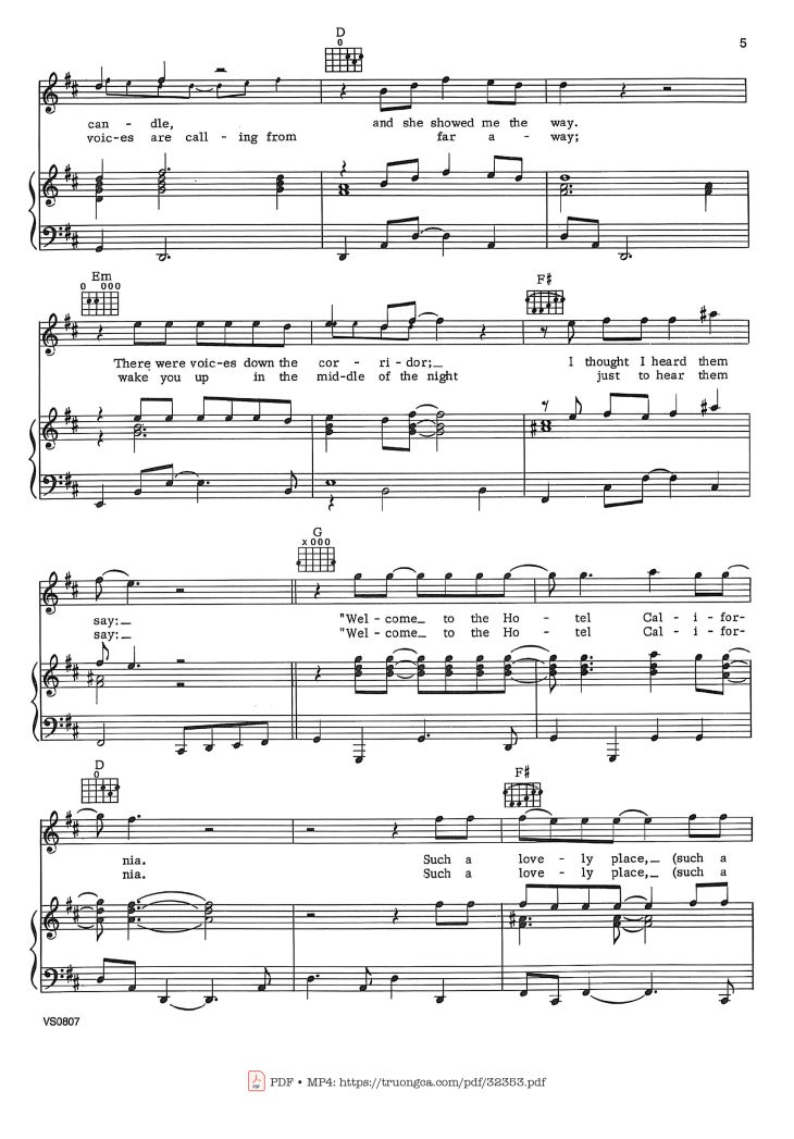 Page 4 of the piano sheet music PDF – Hotel California Piano-Vocal by Eagles