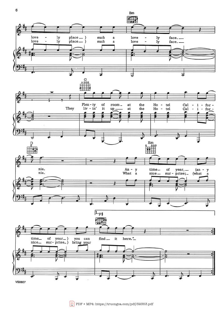 Page 5 of the piano sheet music PDF – Hotel California Piano-Vocal by Eagles