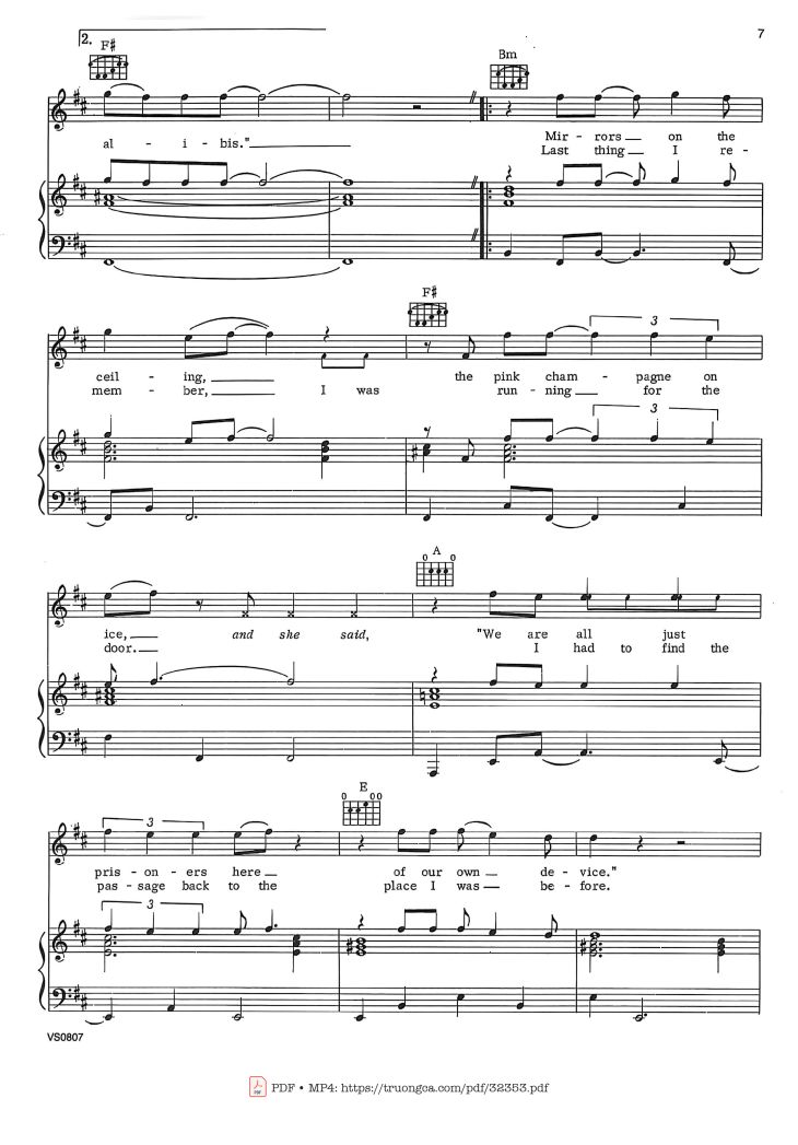 Page 6 of the piano sheet music PDF – Hotel California Piano-Vocal by Eagles