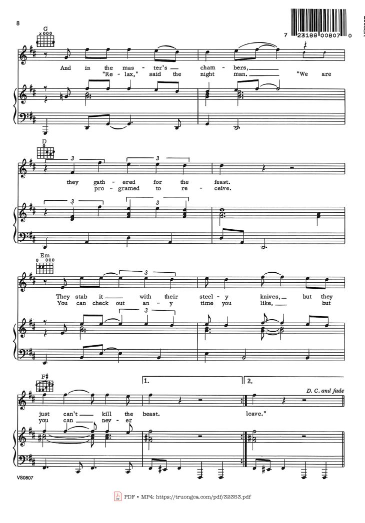 Page 7 of the piano sheet music PDF – Hotel California Piano-Vocal by Eagles