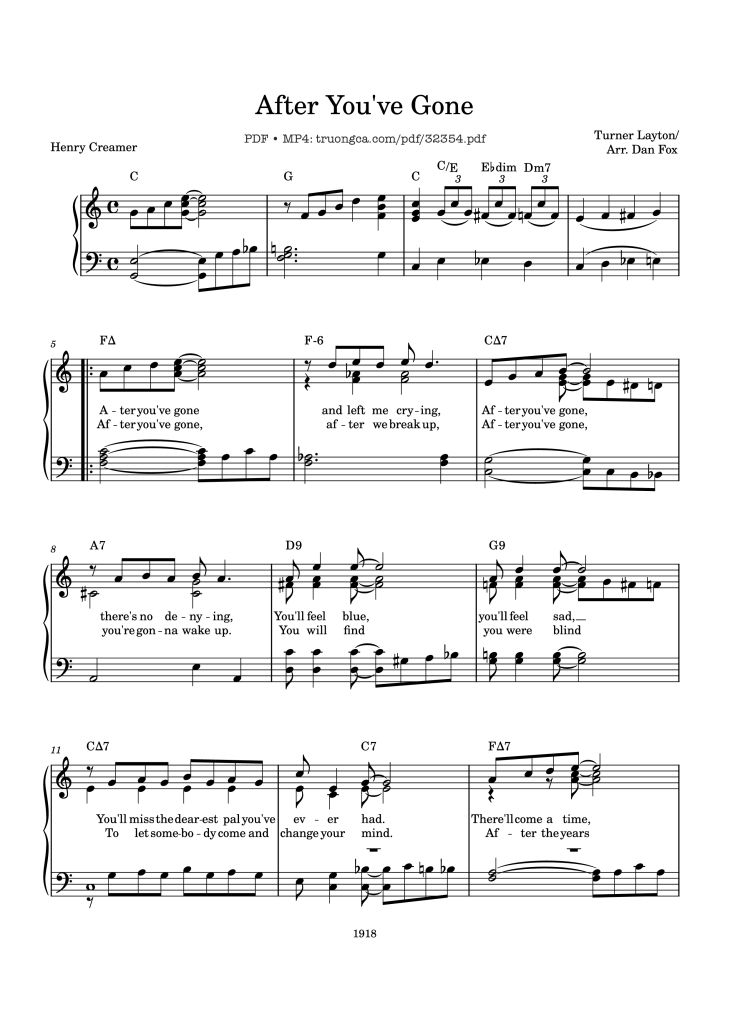Page 1 of the piano sheet music PDF Piano – After You