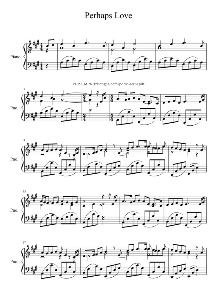 Page 1 of the piano sheet music PDF Piano – Perhaps Love Piano by John Denver