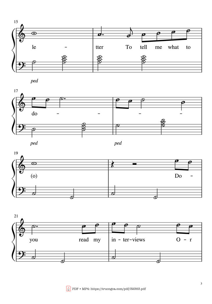 Page 3 of the piano sheet music PDF Piano – Happier Than Ever Piano EASY by Billie Eilish