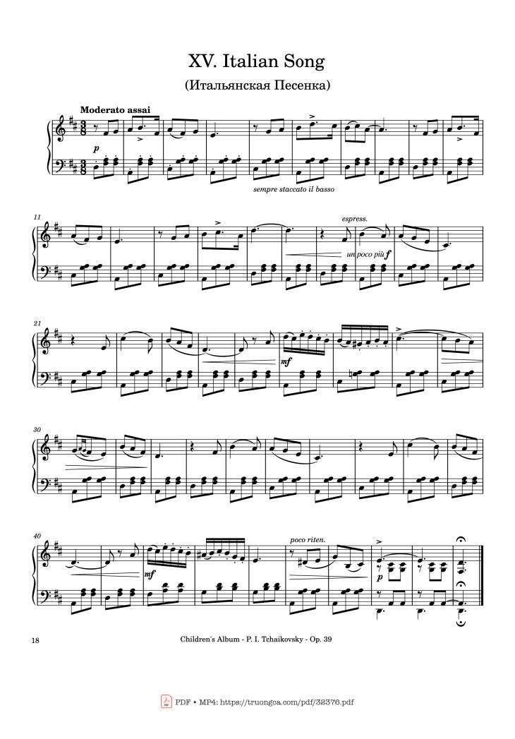Page 18 of the piano sheet music PDF – Children