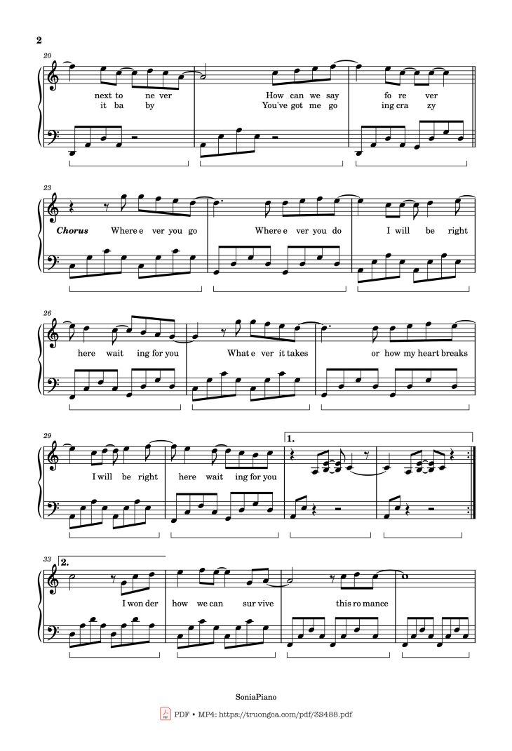 Page 2 of the piano sheet music PDF – Right Here Waiting For You Piano by Richard Marx