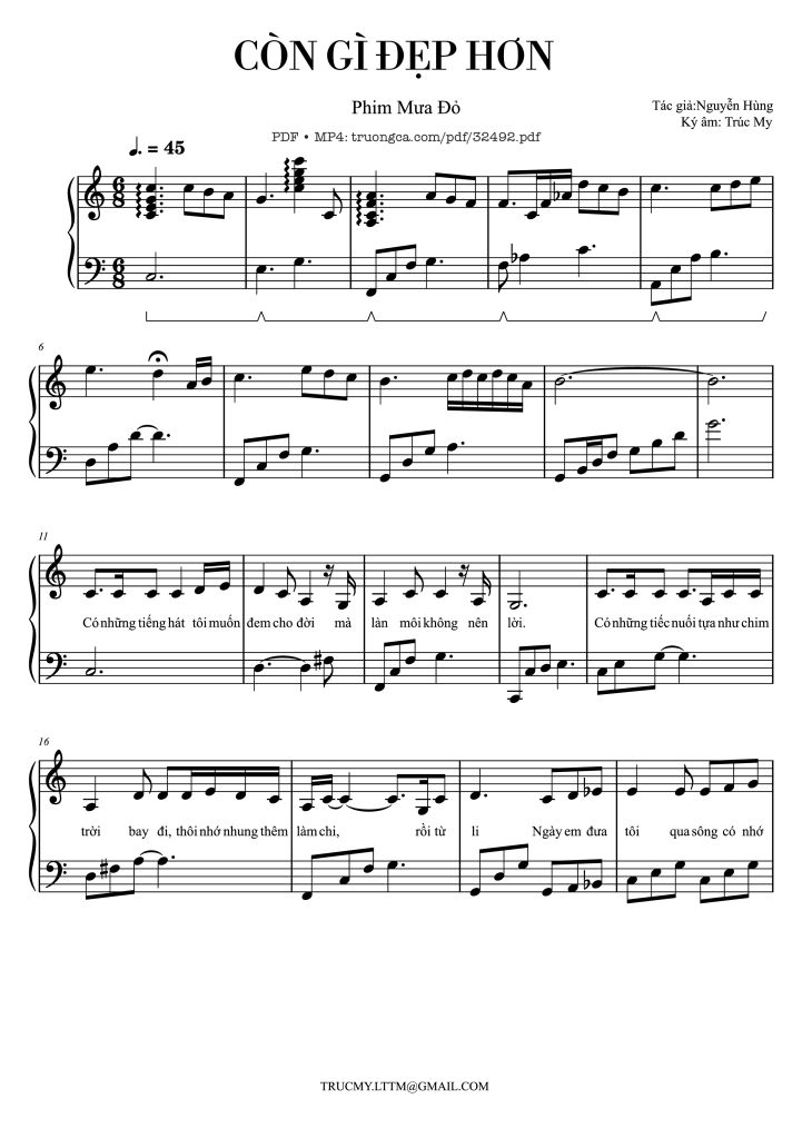 Page 1 of the piano sheet music PDF – Còn gì đẹp hơn Piano by Mưa đỏ OST