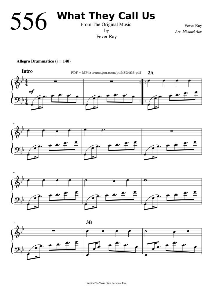 Page 1 of the piano sheet music PDF Piano – What They Call Us Piano by Fever Ray