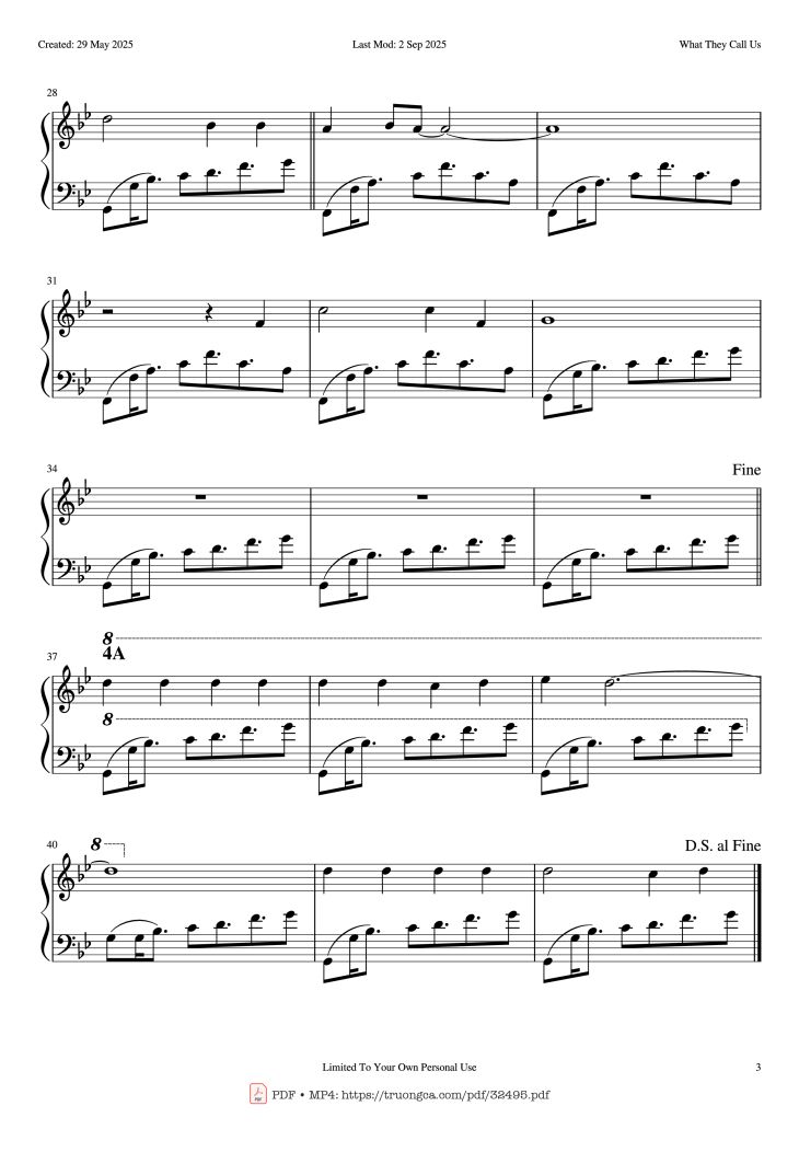 Page 3 of the piano sheet music PDF Piano – What They Call Us Piano by Fever Ray
