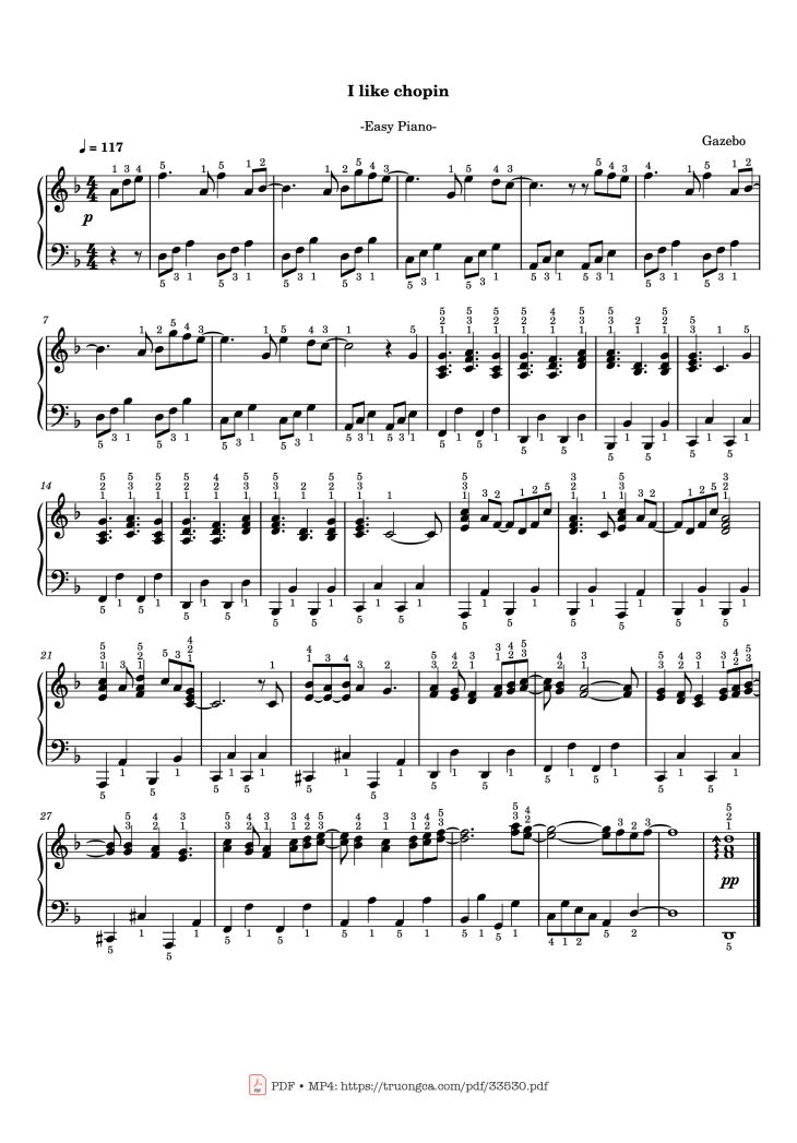 Page 1 of the piano sheet music PDF Piano – I like chopin (Easy Piano) by Gazebo