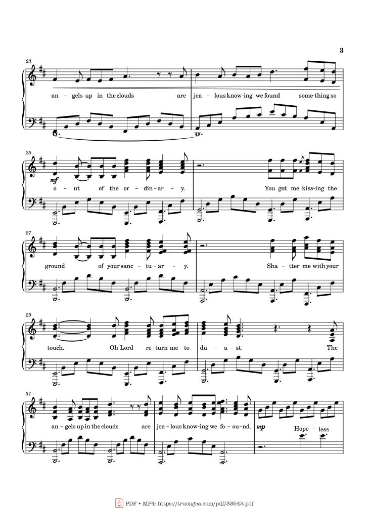 Page 3 of the piano sheet music PDF Piano – Ordinary Piano by Transcribed by: Calix Huang