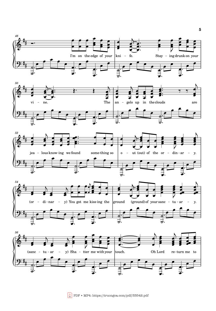 Page 5 of the piano sheet music PDF Piano – Ordinary Piano by Transcribed by: Calix Huang
