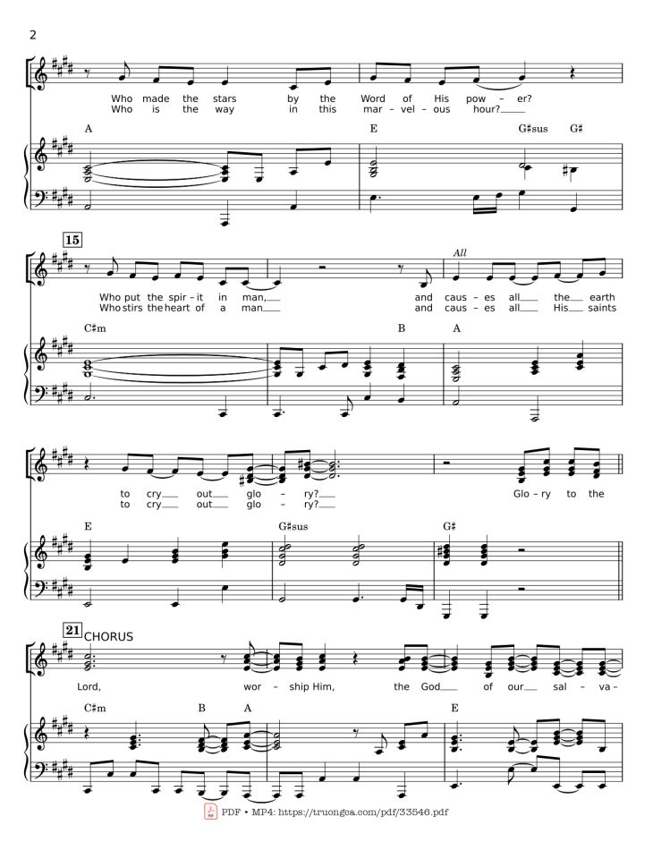Page 2 of the piano sheet music PDF – Glory To The Lord Piano by LYNN DESHAZO
