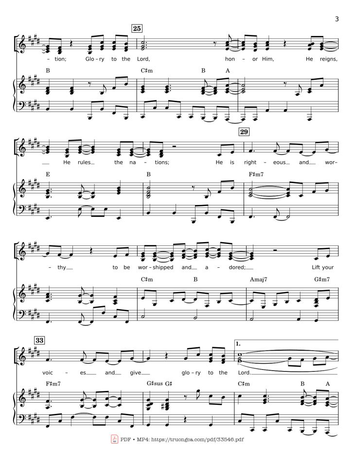 Page 3 of the piano sheet music PDF – Glory To The Lord Piano by LYNN DESHAZO