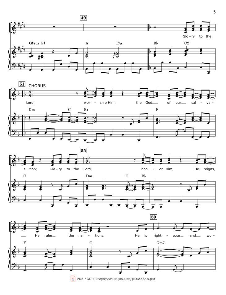 Page 5 of the piano sheet music PDF – Glory To The Lord Piano by LYNN DESHAZO
