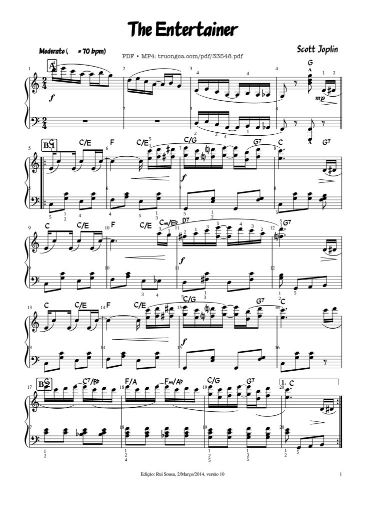 Page 1 of the piano sheet music PDF Piano – The Entertainer (Original Piece Piano) by Scott Joplin