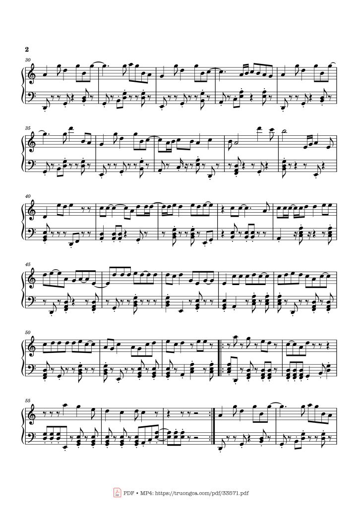 Page 2 of the piano sheet music PDF Piano – Buông Đôi Tay Nhau RA Piano by Sơn Tùng MTP