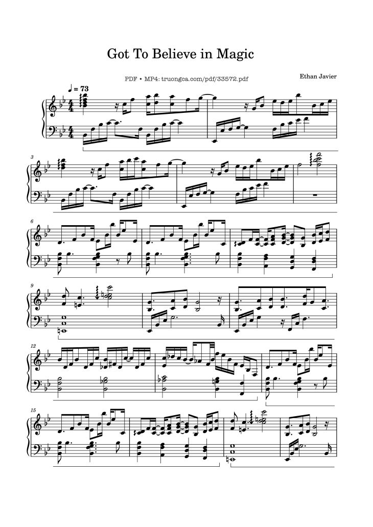 Page 1 of the piano sheet music PDF Piano – Got To Believe in Magic Piano by Ethan Javier