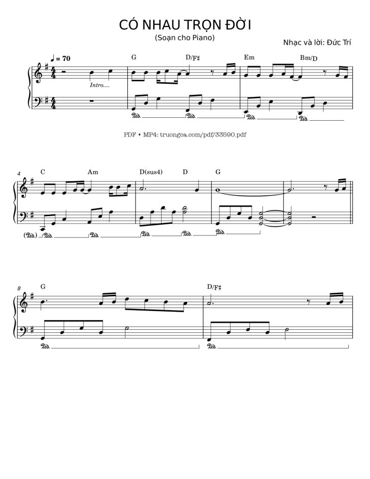 Page 1 of the piano sheet music PDF – Có nhau trọn đời Piano by Đức Trí