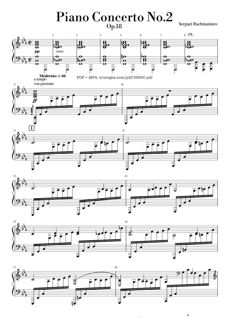 Page 1 of the piano sheet music PDF Piano – Piano Concerto No.2 Op.18 - Rachmaninov by Serguei Rachmaninoff