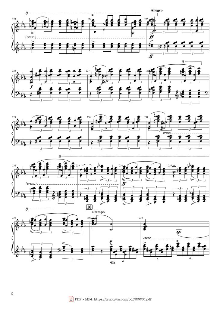 Page 12 of the piano sheet music PDF Piano – Piano Concerto No.2 Op.18 - Rachmaninov by Serguei Rachmaninoff