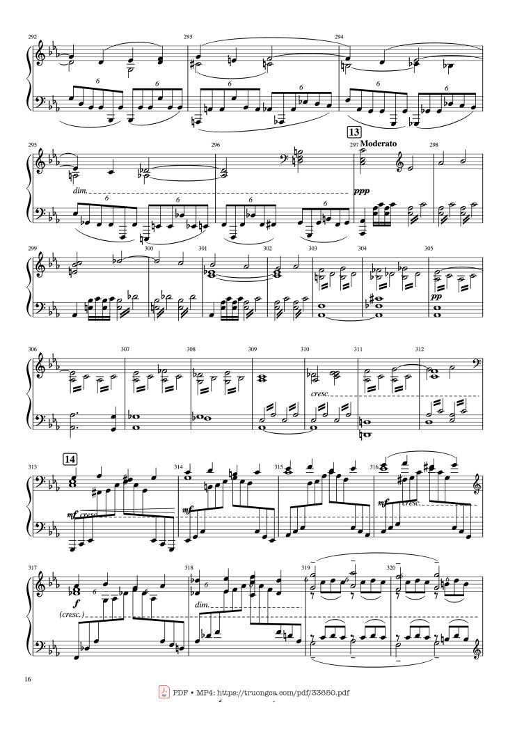Page 16 of the piano sheet music PDF Piano – Piano Concerto No.2 Op.18 - Rachmaninov by Serguei Rachmaninoff