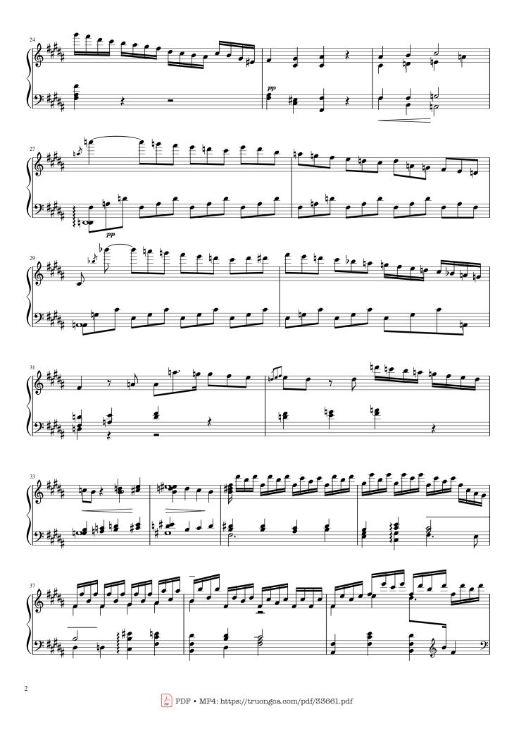 Page 2 of the piano sheet music PDF Piano – Adagio from Beethoven Emperor concerto No.5, Op.73 by Ludwig Van Beethoven