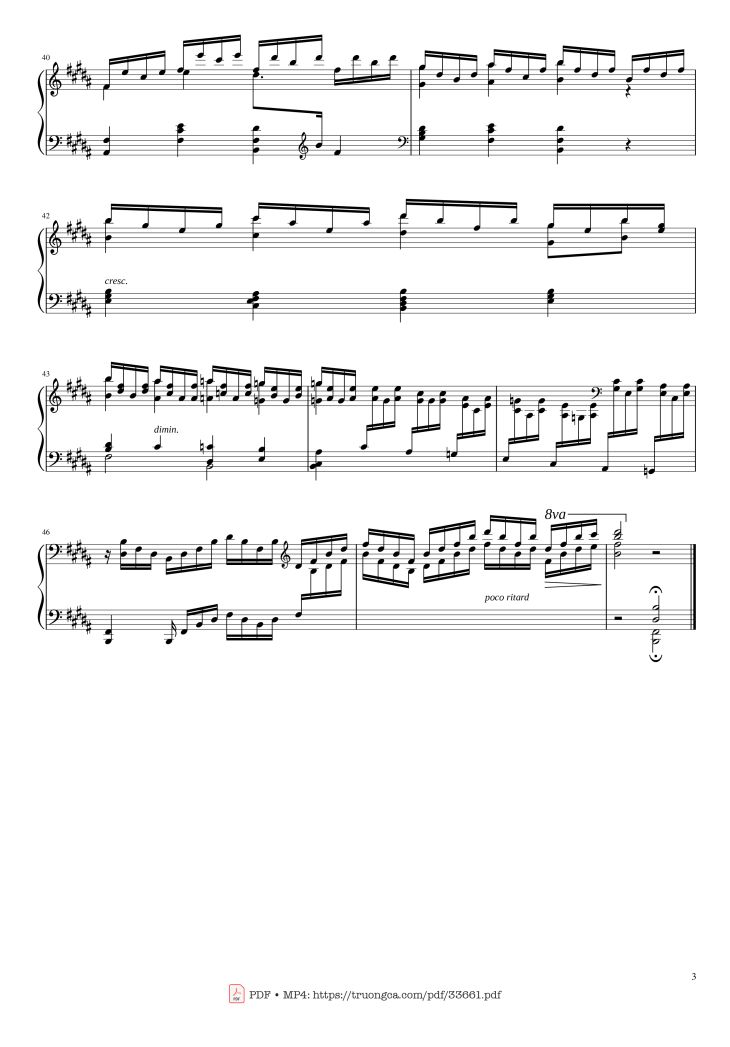 Page 3 of the piano sheet music PDF Piano – Adagio from Beethoven Emperor concerto No.5, Op.73 by Ludwig Van Beethoven