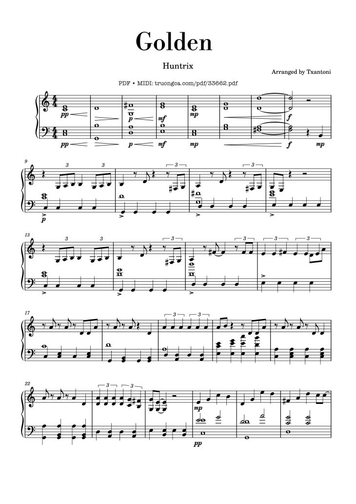 Page 1 of the piano sheet music PDF Piano – Golden Kpop Demon Hunters Piano by Arranged by Txantoni