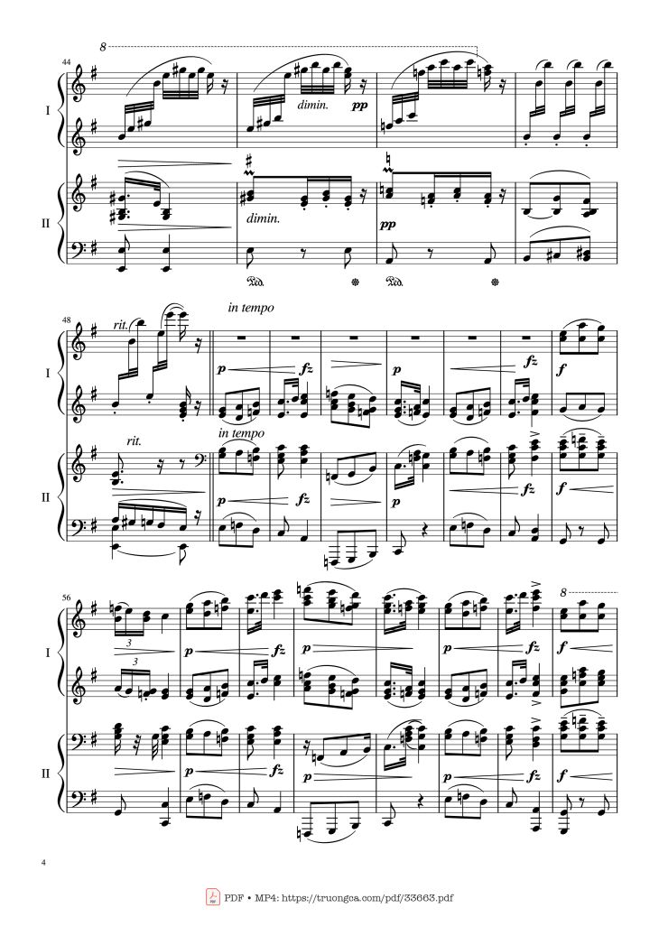 Page 4 of the piano sheet music PDF Piano – Slavonic Dances, Op.72 No.2 Piano Four Hand by Antonin Leopold Dvorak
