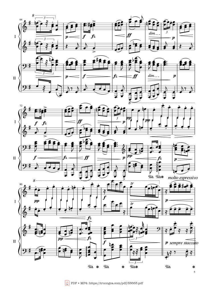 Page 5 of the piano sheet music PDF Piano – Slavonic Dances, Op.72 No.2 Piano Four Hand by Antonin Leopold Dvorak
