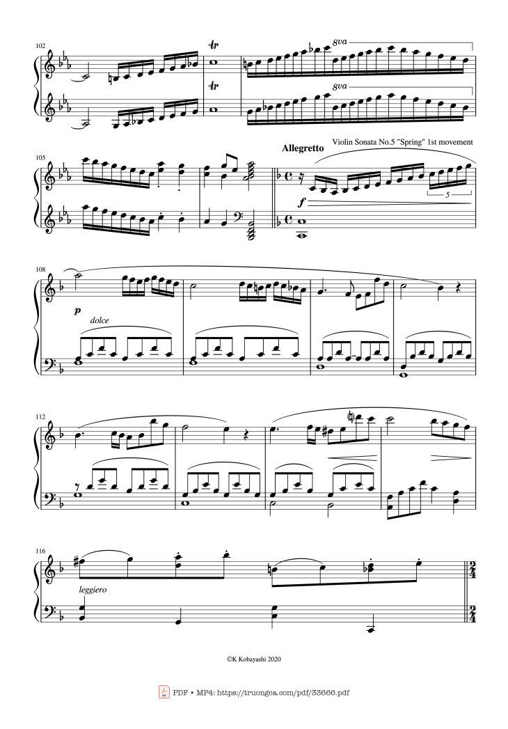 Page 5 of the piano sheet music PDF Piano – Beethoven Medley for classical Piano beginners by Ludwig van Beethoven