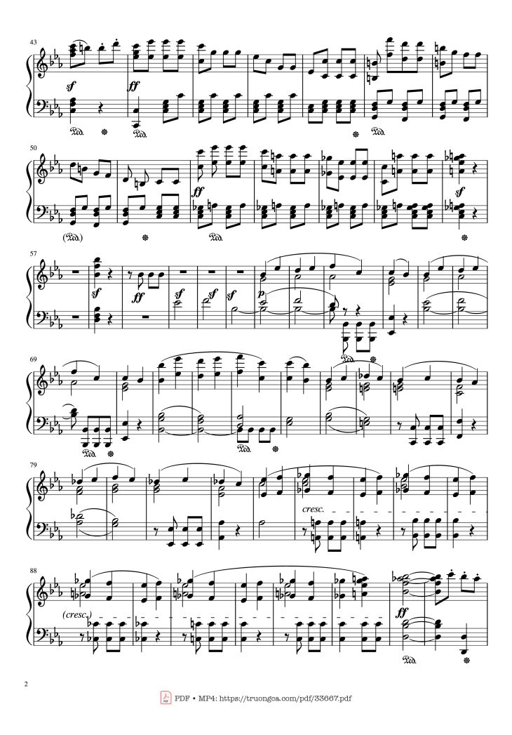 Page 2 of the piano sheet music PDF Piano – Beethoven Symphony No. 5 Piano (Advance) by Ludwig van Beethoven